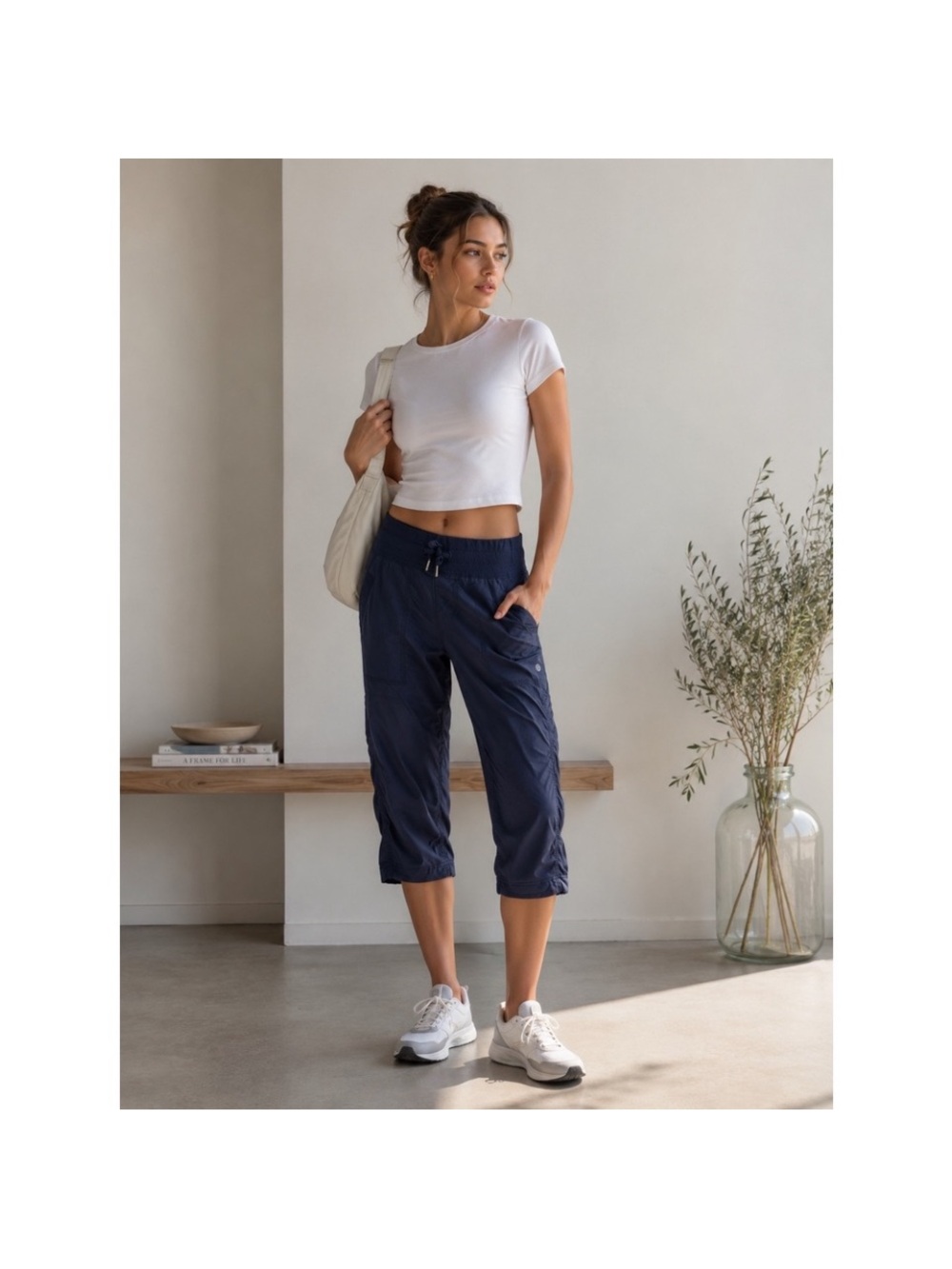 Lululemon Dance Studio Capri - Navy with quiet pinstripe